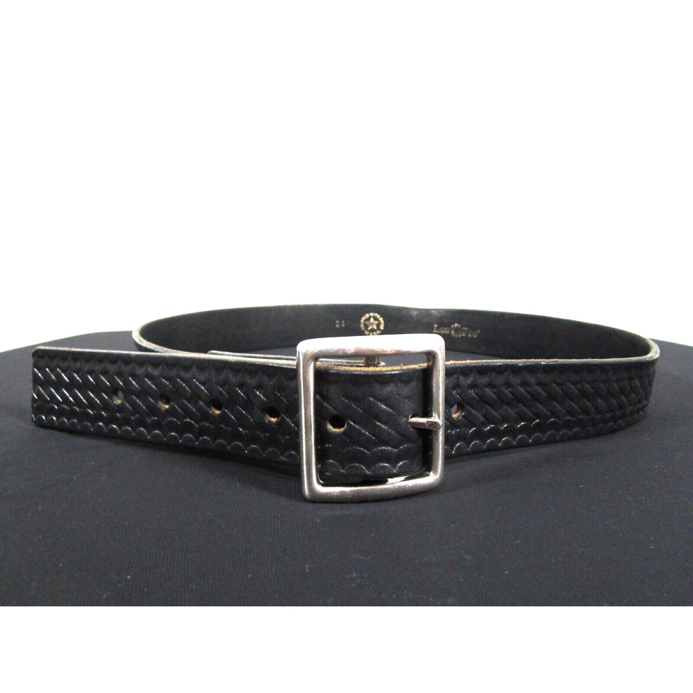 Law Pro Basketweave Pattern Black Leather, 1.25" Wide Belt Adult Sz 34, 31"-35"